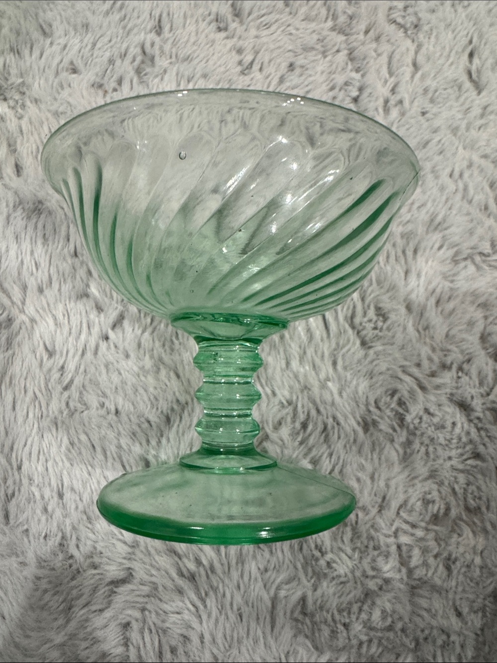 Vintage Green Uranium Depression Swirled Ice Cream/Sherbet Compote